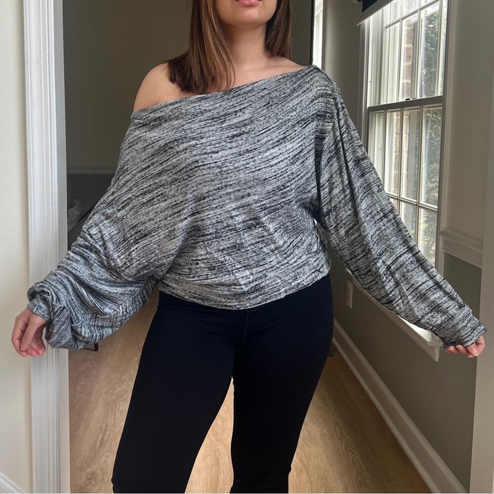 Free People We the Free Off Shoulder Burnout Top Large Gray